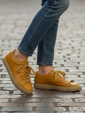 Gravity Pope Italian Casual Classic Tan Leather Sneakers Sz EU37